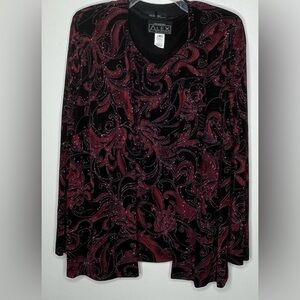 Alex Evenings Black and Red Jacket with Coordinating Sleeveless Shell